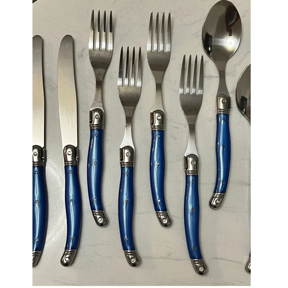 Laguiole‎ Jean Dubost French Home 8pc Flatware Set Blue Stainless